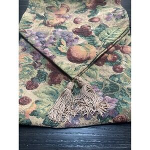 Bess Table Runner Tan  Fruit Harvest Tapestry Tassel 70.5  Cottagecore Farmhouse